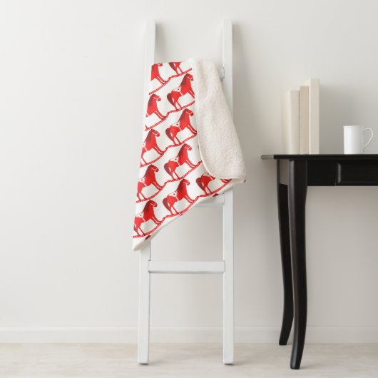 Couverture Sherpa Scandinave Noël Cheval Rocking Motif (En situation)