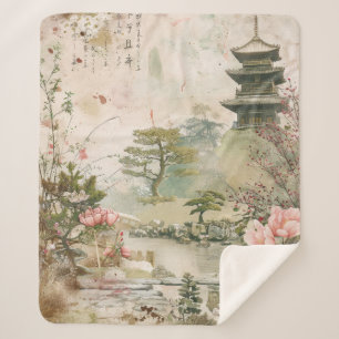 Couverture Sherpa Scène de jardin de fleurs de cerisier (3)