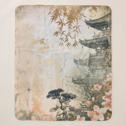 Couverture Sherpa Scène de jardin de fleurs de cerisier (7) (Devant)