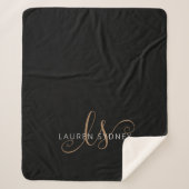 Couverture Sherpa Script féminin Black Gold moderne Monogramme (Devant)