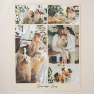 Couverture Sherpa Script Minimaliste Joyeux Noël Collage de 5 Photos