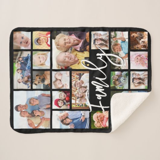 Couverture Sherpa Script moderne FAMILLE 19 Photo Collage Couleur pe (Devant (Horizontal))