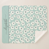 Couverture Sherpa Script Monogramme Boho vert blanc gris floral (Devant (Horizontal))