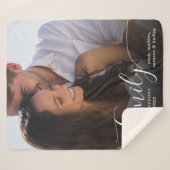Couverture Sherpa Script photo moderne Couple Famille Love Noms Date (Devant (Horizontal))