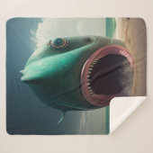 Couverture Sherpa Sculpture de requin sur la plage (Devant (Horizontal))