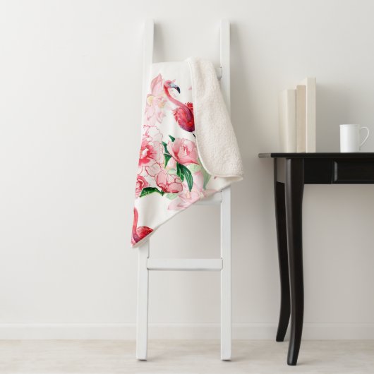 Couverture Sherpa Seamless pattern with pink flamingo (En situation)