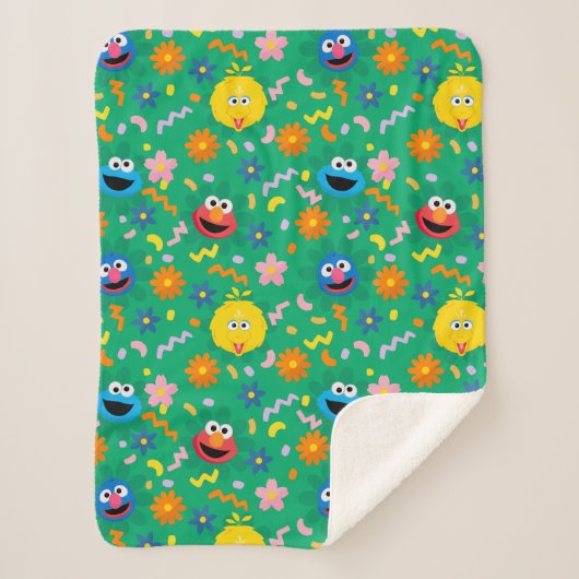 Couverture Sherpa Sesame Street Green Floral Motif (Devant)