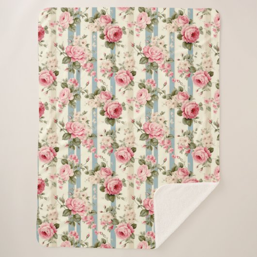 Couverture Sherpa Shabby Chic Roses Vintages (Devant)