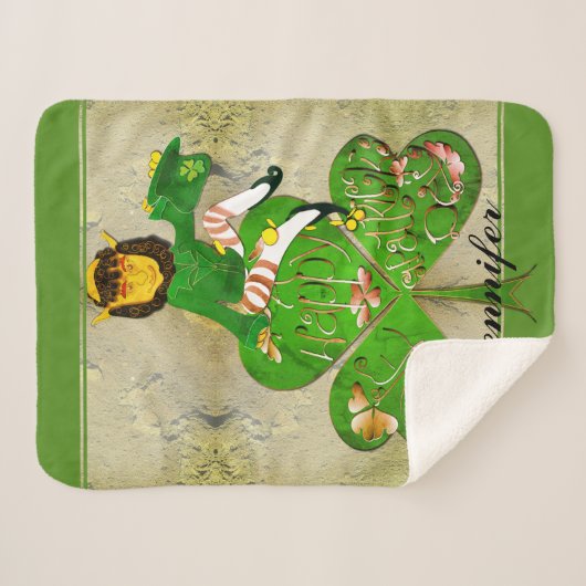 Couverture Sherpa Shamrock Leprechaun "Bonne St. Patrick" (Devant (Horizontal))