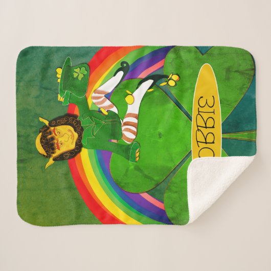 Couverture Sherpa Shamrock Leprechaun et arc-en-ciel (Devant (Horizontal))