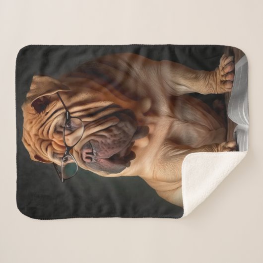 Couverture Sherpa Shar Pei Chien intelligent avec conception de livr (Devant (Horizontal))