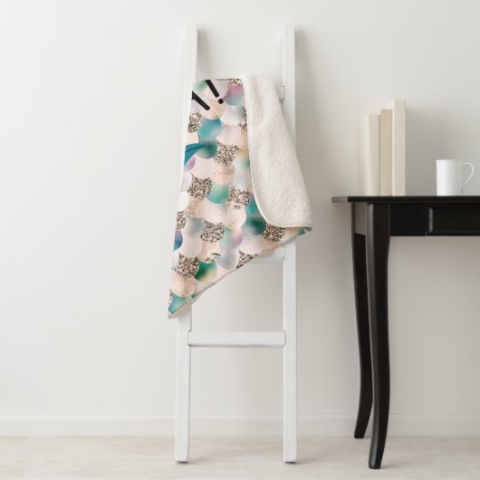 Couverture Sherpa Shell Yea Turquoise & Gold Glam Mermaid Queue & Sc (En situation)