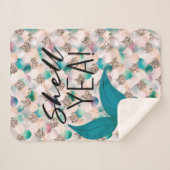 Couverture Sherpa Shell Yea Turquoise & Gold Glam Mermaid Queue & Sc (Devant (Horizontal))