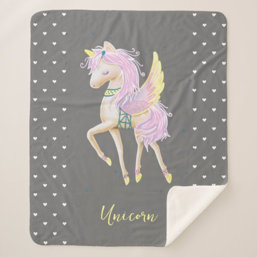 Couverture Sherpa Sherpa Blanket possède une mignonne licorne. (Devant)