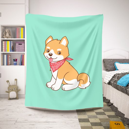 Couverture Sherpa Shiba Inu, chien coquelet mignon, en vert