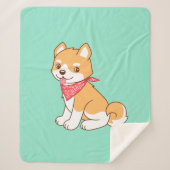 Couverture Sherpa Shiba Inu, chien coquelet mignon, en vert (Devant)