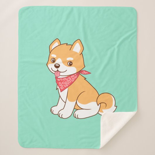 Couverture Sherpa Shiba Inu, chien coquelet mignon, en vert (Devant)