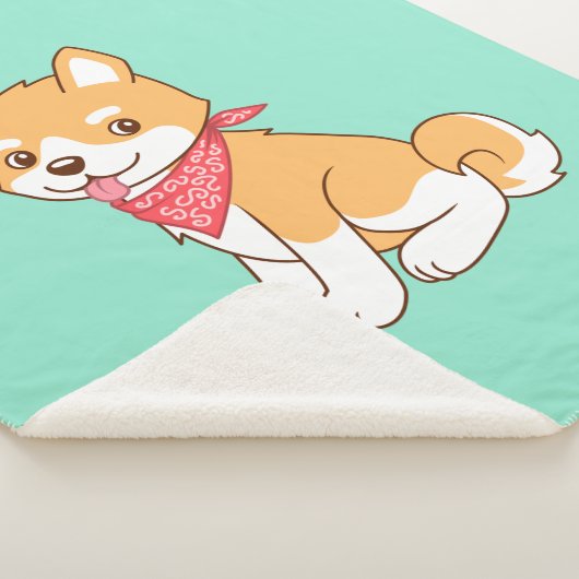 Couverture Sherpa Shiba Inu, chien coquelet mignon, en vert (3/4)