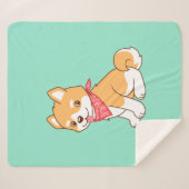 Couverture Sherpa Shiba Inu, chien coquelet mignon, en vert (Devant (Horizontal))