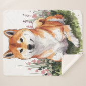 Couverture Sherpa Shiba Inu Chien Sherpa Blanket Design d'aquarelle (Devant (Horizontal))