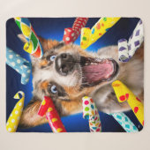 Couverture Sherpa Sifflets de fête pour chien heureux (Devant (Horizontal))