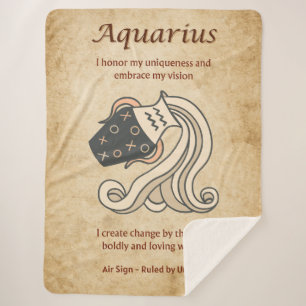 Couverture Sherpa Signe du zodiaque Verseau avec affirmations