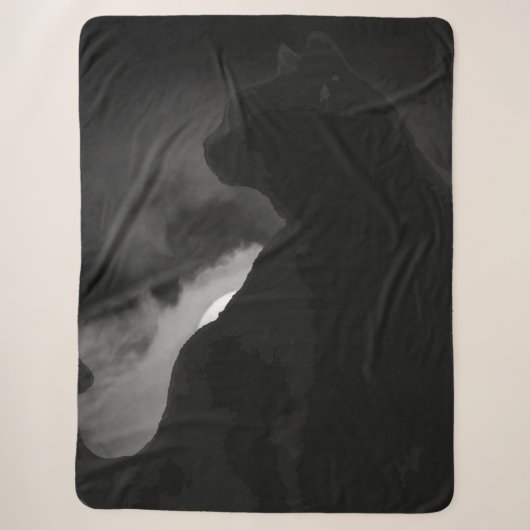 Couverture Sherpa Silhouette de lune de chats noirs (Devant)