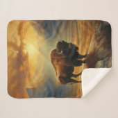 Couverture Sherpa Silhouette du coucher de soleil de bison de buffle (Devant (Horizontal))