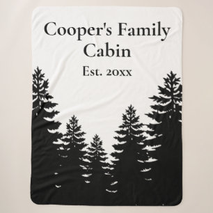 Couverture Sherpa Silhouette minimaliste de pin blanc noir