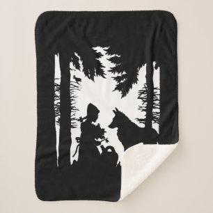 Couverture Sherpa Silhouette noire sur Hood rouge blanc Wolf