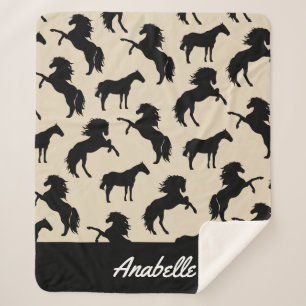 Couverture Sherpa Silhouettes rustiques de Cheval Noir Personnalis