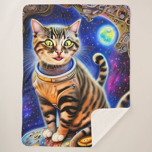 Couverture Sherpa Silly Cat in Space World Mème (Devant)