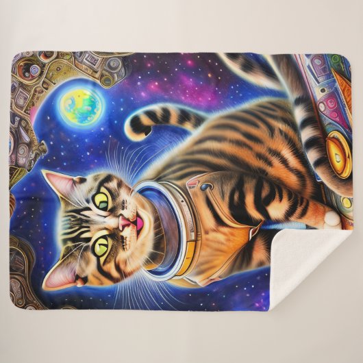Couverture Sherpa Silly Cat in Space World Mème (Devant (Horizontal))
