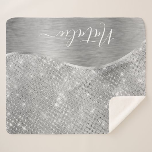 Couverture Sherpa Silver Glitter Glam Bling Personalized (Devant (Horizontal))