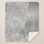 Couverture Sherpa Silver Glitter Glam Bling Personalized (Devant)