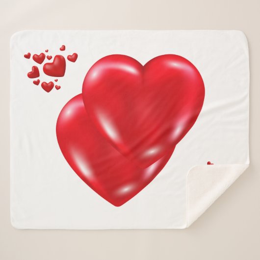 Couverture Sherpa Simple coeur rouge sur Heureuse Sainte-Valentin bl (Devant (Horizontal))