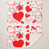 Couverture Sherpa Simple Coeurs Rouges Amour Romantique Sur Blanc | (Devant)