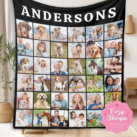 Couverture Sherpa Simple Family Photo Collage Personalized Name