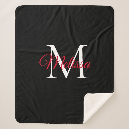 Couverture Sherpa Simple moderne monogramme noir rouge (Devant)