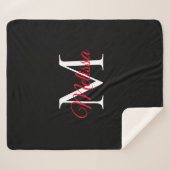 Couverture Sherpa Simple moderne monogramme noir rouge (Devant (Horizontal))