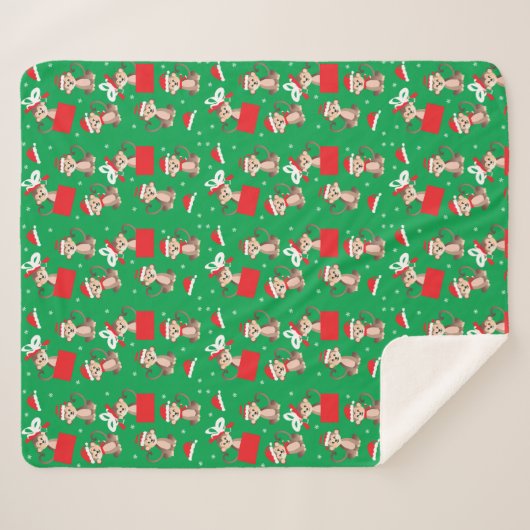 Couverture Sherpa Singe Noël Père Noël Motif Chapeau Rouge Vert (Devant (Horizontal))