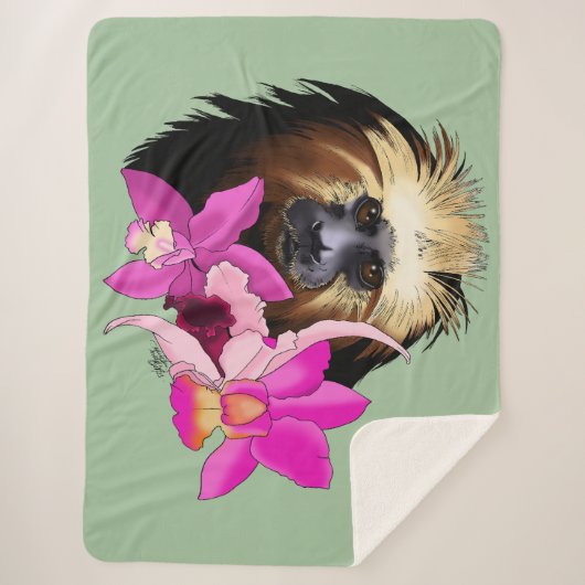 Couverture Sherpa Singe tamarin, Lion à tête dorée (Devant)