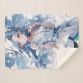 Couverture Sherpa Sirène avec cheveux bleus dans une robe bleue (Devant (Horizontal))