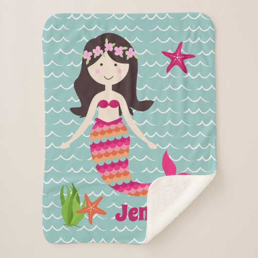 Couverture Sherpa Sirène sur Waves Motif Sherpa Throw (Devant)