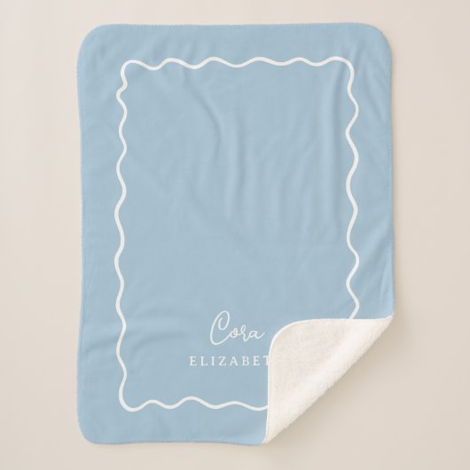 Couverture Sherpa Sky Blue Wavy Border Monogrammed (Devant)