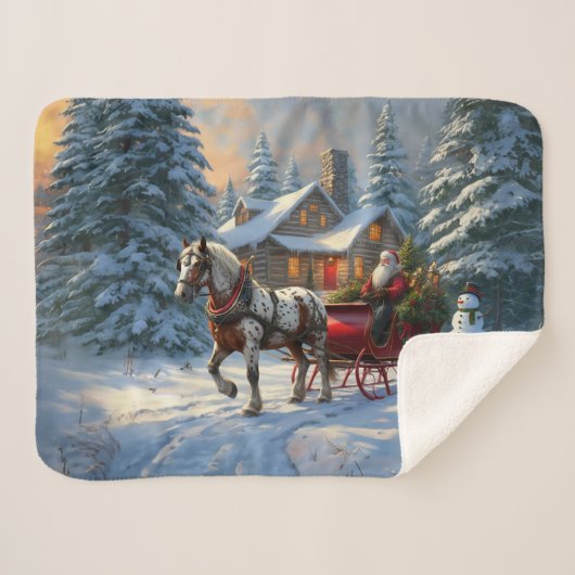 Couverture Sherpa Sleigh Père Noël à cheval de Noël (Devant (Horizontal))