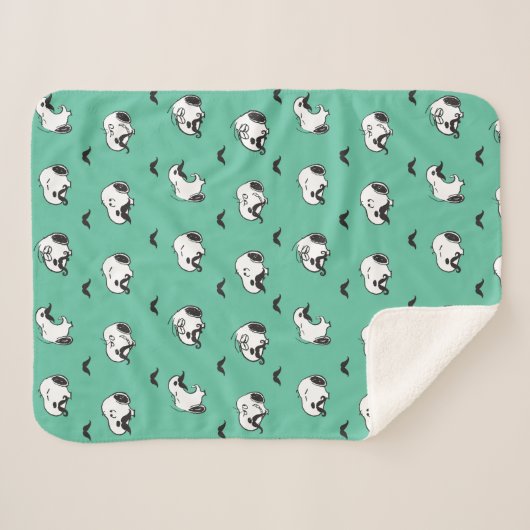Couverture Sherpa Snoopy Moustaches et Motif Turquoise (Devant (Horizontal))