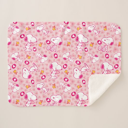 Couverture Sherpa Snoopy & Woodstock Coeurs roses Motif Animaux de c (Devant (Horizontal))