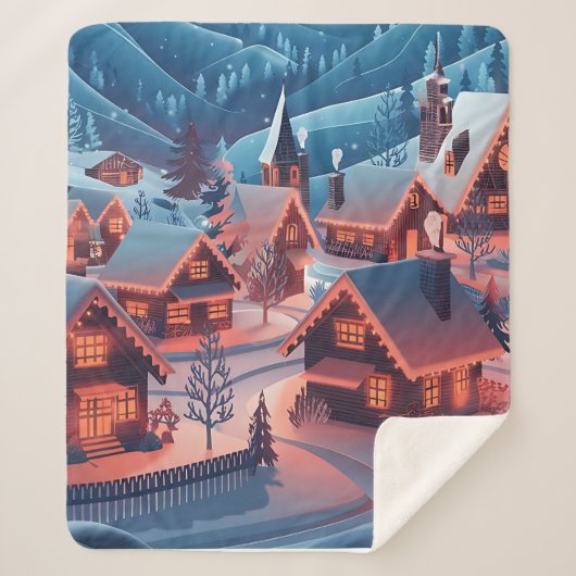 Couverture Sherpa Snow-Covered Houses with Christmas Lights (Devant)