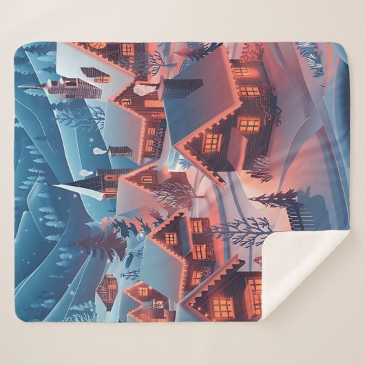 Couverture Sherpa Snow-Covered Houses with Christmas Lights (Devant (Horizontal))
